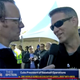 Len Kasper, left, interviews Theo Epstein at Cubs’ World Series parade in 2016.